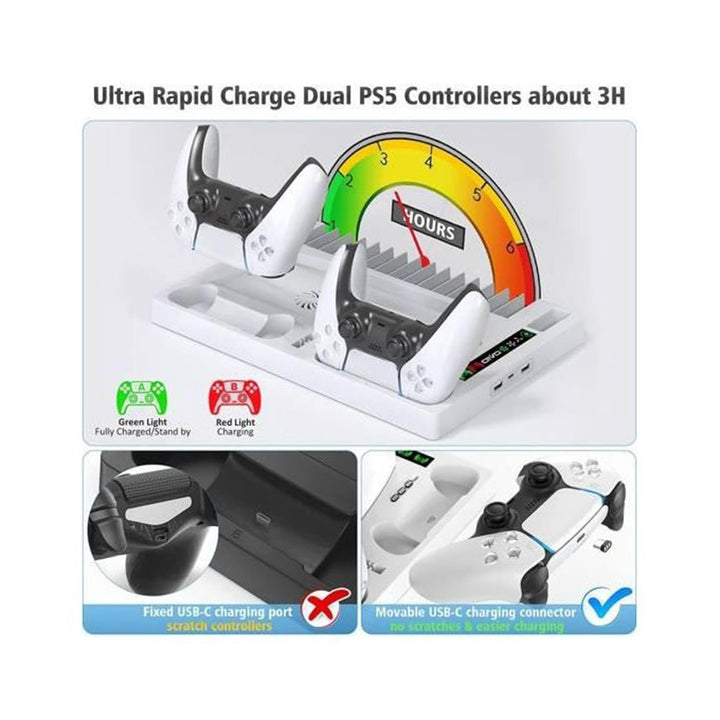 PS5 Cooling Stand with Dual Controller Charging Station (White) Online in Surat, Ahmedabad, New Delhi, Chennai, Bangalore, Pune, Goa & all over India at PSS.