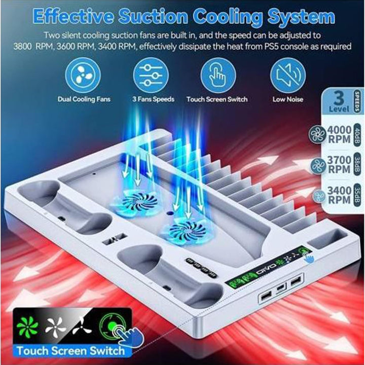 PS5 Cooling Stand with Dual Controller Charging Station (White) Online in Surat, Ahmedabad, New Delhi, Chennai, Bangalore, Pune, Goa & all over India at PSS.