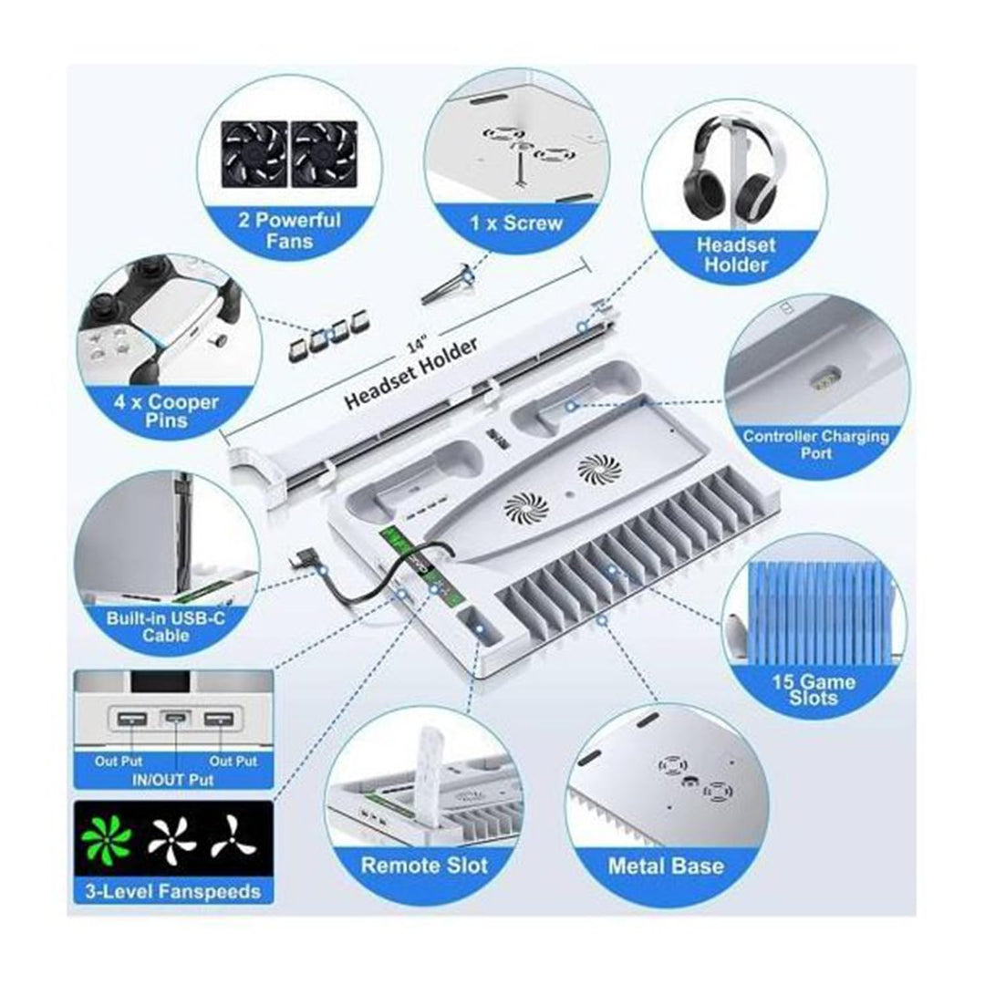 PS5 Cooling Stand with Dual Controller Charging Station (White) Online in Surat, Ahmedabad, New Delhi, Chennai, Bangalore, Pune, Goa & all over India at PSS.