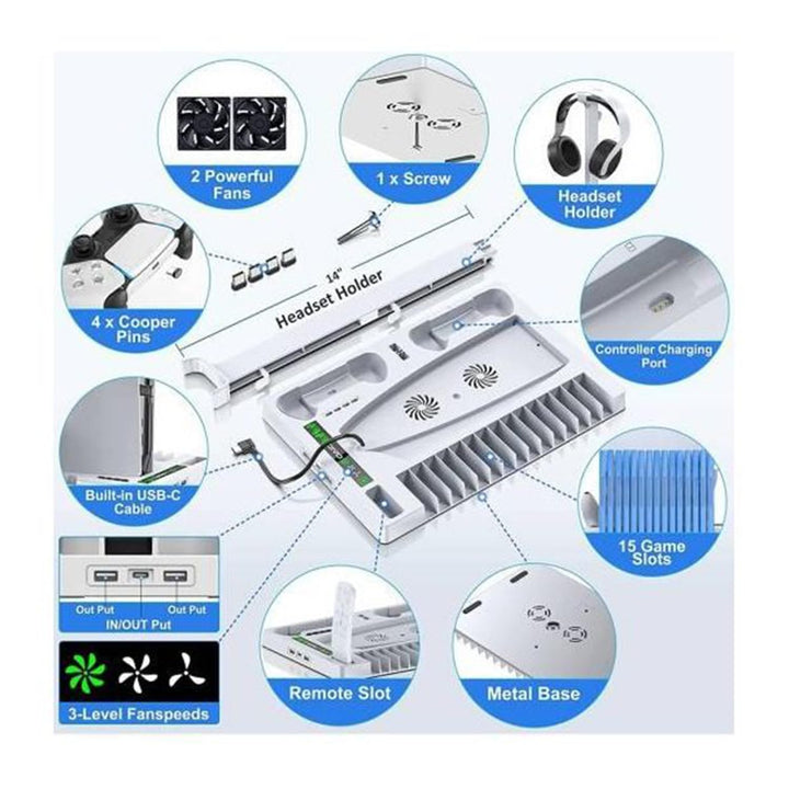 PS5 Cooling Stand with Dual Controller Charging Station (White) Online in Surat, Ahmedabad, New Delhi, Chennai, Bangalore, Pune, Goa & all over India at PSS.