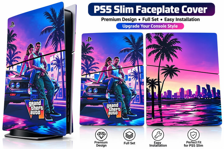 PSS GTA 6 Limited Edition Faceplate Side Plate Hard Shell Case Cover Compatible with Play-Station 5 Slim Disc Edition Console Accessory for PS-5 Console (Only Compatible PS-5 Slim Disk Model) (6GT-A)