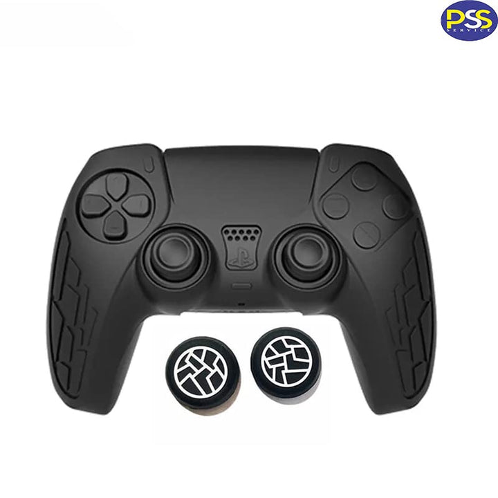 PSS Cover for PS5 Controller Silicone Skin Anti-Slip for PS5,Ergonomic Soft Rubber Protective Anti-Scratch Case for Playstation 5 DualSense Wireless Controller with 2X Thumb Caps (Black)