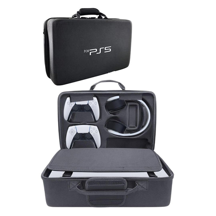 PSS PS5 Travel Bag, PlayStation5 Briefcase Hard Shell Carrying Case Protective Storage Bag Shockproof Compatible with PS5 Console/ Controller, Headset, Charging Dock, Games Accessories - Black