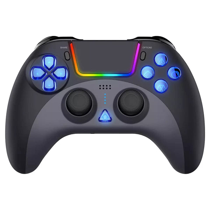 PSS Wireless Gaming Controller-Compatible with PS4, PS4 Slim, PS4 Pro, with Programmable Back Buttons, Enhanced Dual Vibration Motors, Sensitive Touchu Control Panel Bult in Colored LED Lights (Red)