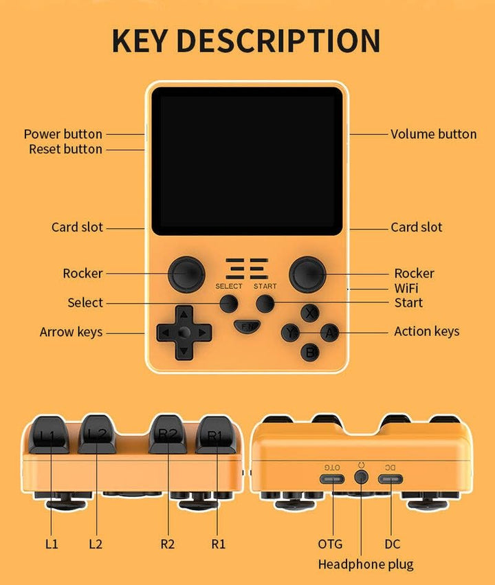 PSS R35S Retro Video Game Console 64GB Mini Handheld Gameboy Built in 8000+ Classic Games + PSP Games 3.5-inch IPS Screen Dual 3D Joystick - Orange