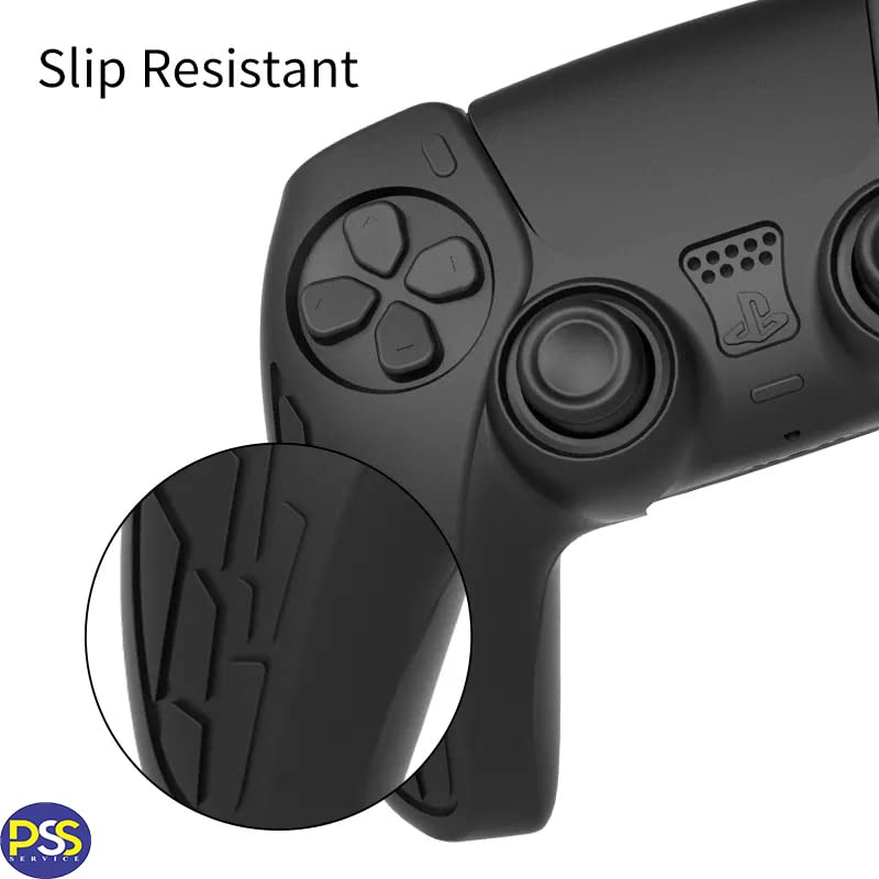 PSS Cover for PS5 Controller Silicone Skin Anti-Slip for PS5,Ergonomic Soft Rubber Protective Anti-Scratch Case for Playstation 5 DualSense Wireless Controller with 2X Thumb Caps (Black)