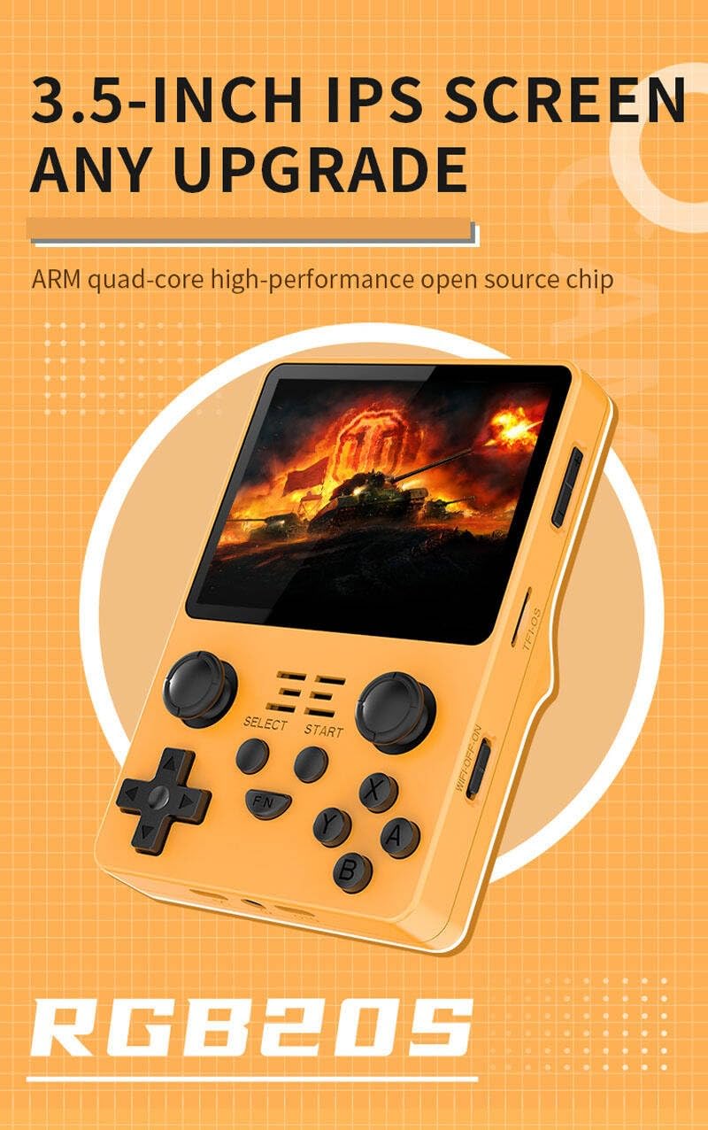 PSS R35S Retro Video Game Console 64GB Mini Handheld Gameboy Built in 8000+ Classic Games + PSP Games 3.5-inch IPS Screen Dual 3D Joystick - Orange