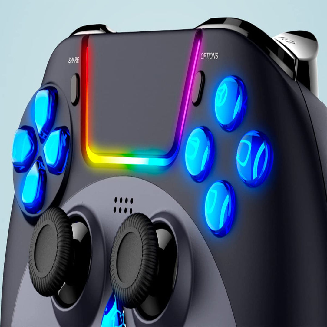 PSS Wireless Gaming Controller-Compatible with PS4, PS4 Slim, PS4 Pro, with Programmable Back Buttons, Enhanced Dual Vibration Motors, Sensitive Touchu Control Panel Bult in Colored LED Lights (Red)