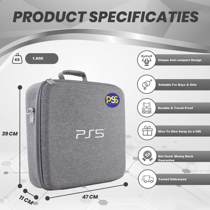 PSS Storage Bag for PS5, Carrying Case for PS5, Travel Bag for PS5, Carrying Case for PS5 Hard Shell, PS5 Travel Bag Waterproof and Shockproof Nylon Fabric