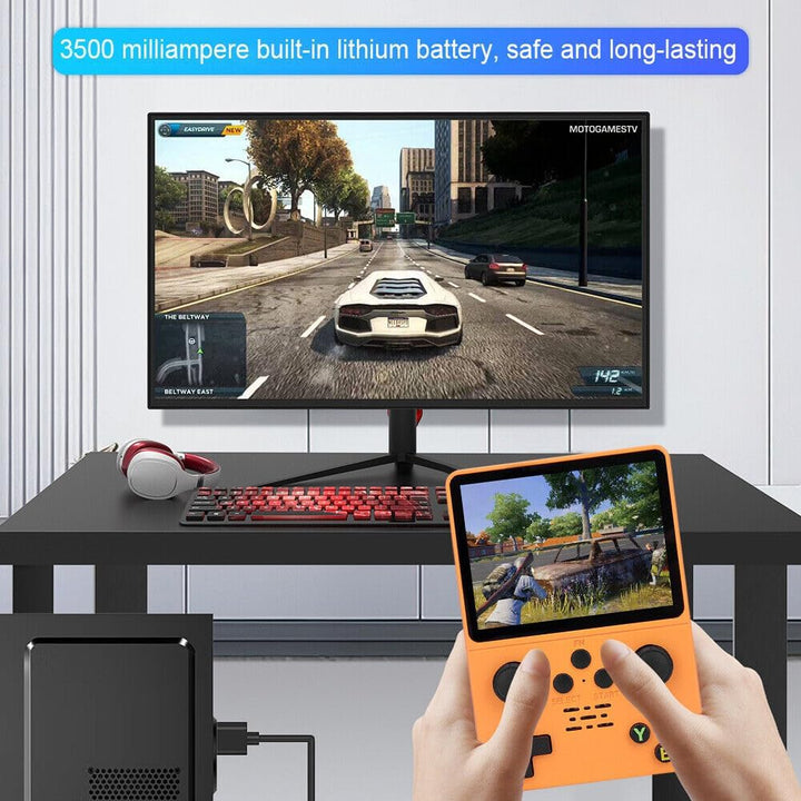 PSS R35S Retro Video Game Console 64GB Mini Handheld Gameboy Built in 8000+ Classic Games + PSP Games 3.5-inch IPS Screen Dual 3D Joystick - Orange