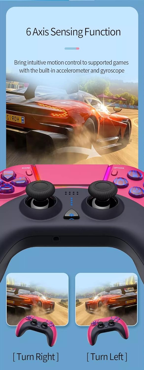 PSS Wireless Gaming Controller-Compatible with PS4, PS4 Slim, PS4 Pro, with Programmable Back Buttons, Enhanced Dual Vibration Motors, Sensitive Touchu Control Panel Bult in Colored LED Lights (Red)