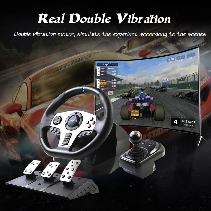 PXN Game Racing Wheel, V9 270°/900° Adjustable Racing Steering Wheel, With Clutch and Shifter, Support Vibration and Headset Function, Suitable For PC, PS3, PS4, Xbox One, Nintendo Switch.